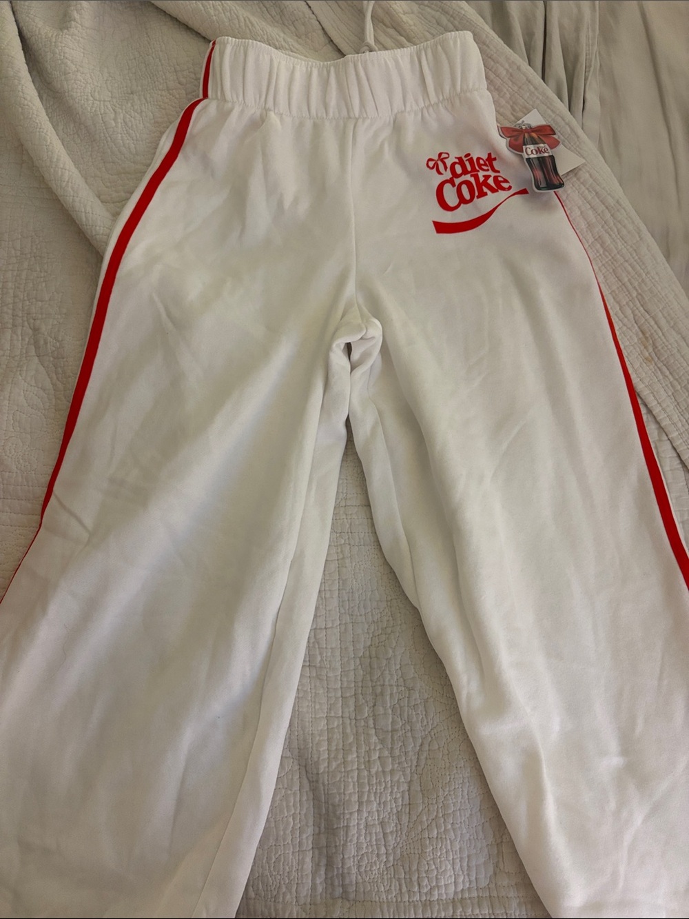 Diet Coke White Track Pants with Red Stripes XS NWT